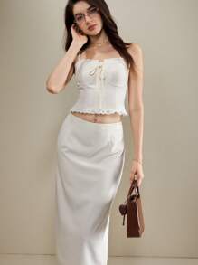 Muvela Women Two Pieces Outfit For Daily Wear Summer Skirt And Top Set - Apricot - View 5