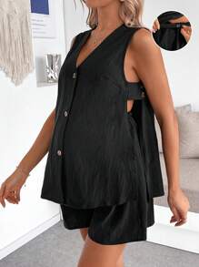 SHEIN Maternity Two Pieces Suits - Khaki - View 3