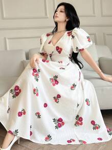 Modelyn Floral Texture Mid-Length Dress For Women, Summer - White - View 2