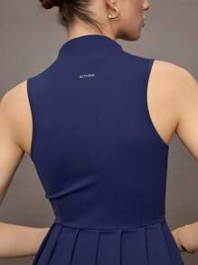 Activina 女式夏季休闲褶皱拉链无袖运动连衣裙 - 寶藍色 - 查看 4