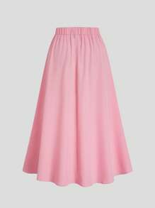 SHEIN MOOSTA 大码女式纯色可爱蝴蝶结装饰优雅夏季A字裙 - 粉色 - 查看 2