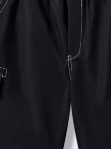 SHEIN Leap Crew Teen Boy's Casual Street Chic Solid Color Straight Cut Loose Shorts, Comfortable For Commuting, School, Casual, Vacation, Sports, Suitable For Spring & Summer - Black - View 8