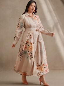 Anewsta Vestido camisero con cintura fruncida y estampado floral elegante para citas, fiestas o vacaciones - Rosa Pálido - Ver 6