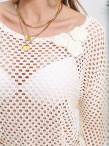 SHEIN Swim 镂空蕾丝透明沙滩比基尼罩衫和服罩衫，轻盈夏季度假风格女式泳装外衣