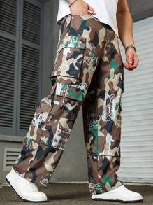 Manfinity LEGND Men Plus Fashion Camo Print Cargo Pants Suitable For Summer, Fall - Multicolor - View 4