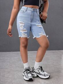 Tween Girls Y2K Spring Summer Break Light Washed High Waist Ripped Raw Hem Denim Jeans Long Shorts,Girls Summer Beach Boho Vacation Summer Denim Biker Shorts, Summer Concert Festival Casual Rave Outfits, Girls Summer Brunch Church Graduation Outfits,Streetwear,Back To School Outfits