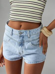 MISSGUIDED High Waisted Denim Mini Shorts Summer Festival Button Fly Raw Hem Casual Beach Classic Retro Y2K Vintage Distressed Jean Shorts - Light Wash - View 7