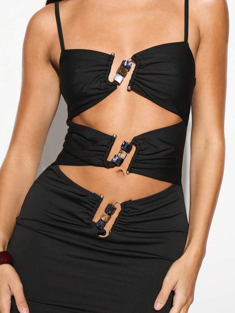 KIZN Trim Detail Cut Out Backless Fitted Bodycon Maxi Dress