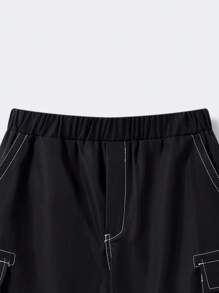 SHEIN Leap Crew Teen Boy's Casual Street Chic Solid Color Straight Cut Loose Shorts, Comfortable For Commuting, School, Casual, Vacation, Sports, Suitable For Spring & Summer - Black - View 4