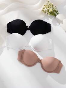 Shein Underwear&Sleepwear Basics Set de 3 sujetadores minimalistas sin tirantes sexy para mujeres, con cierre delantero tipo bustier