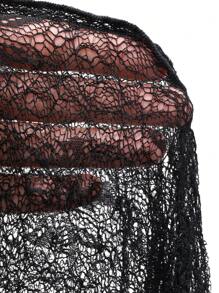 FRIFUL Women's Fitted Lace Blouse, Round Neck Long Sleeve Sheer Textural Fabric, Casual Versatile For Holidays, Beach - Black - View 7