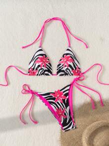 Swim Vcay Damen sexy Leoparden-Muster Bikini, mit seitlichen Bändern, Badeanzug für Sommerurlaub - Verschiedenfarbig - Übersicht 4