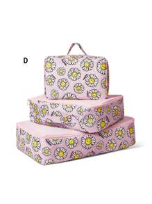 SmileyWorld® | SHEIN Cute Smiling Face Daisy Printed Polyester Travel Storage Bag, Mesh Surface, Classified Storage, Multiple Sizes To Choose From, Suitable For Various Bag Sizes, Very Suitable For Short Trips, Long Trips, Daily Home Storage And Other Scenarios, Suitable For Boys, Girls, Men, Women And Students