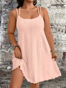 Breezaya Plus Size Women Solid Color Jacquard Slip Dress - Pink - View 5