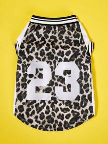 PETSIN 1pc Pet Leopard Print No.23 Jersey With English Text & Numbers, Striped Accent, Ribbed Trim, Comfortable & Fashionable Dog Vest - Multicolor - View 2