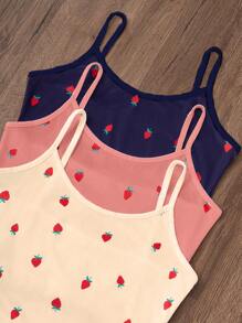 Dream Adore Conjunto de pijama de 3 piezas con estampado de fresa, que incluye camiseta de tirantes y shorts