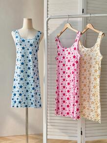 SHEIN Bộ đồ ngủ 3 mảnh in hình ngôi sao dành cho nữ - Nhiều màu - Xem 3