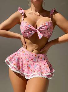 Swim Mod Printed Random Pattern Bikini Bottoms Skirt For Summer Beach Vacation - Multicolor - View 5