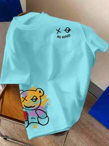 Calvaya 1pc Plus Size Solid Color Short Sleeve Round Neck T-Shirt, Fashionable For Summer - Baby Blue - View 1