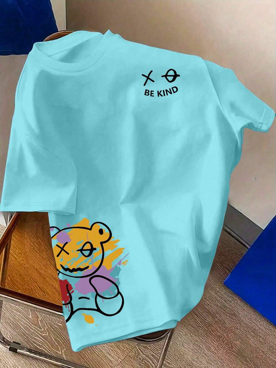 Calvaya 1pc Plus Size Solid Color Short Sleeve Round Neck T-Shirt, Fashionable For Summer - Baby Blue - View 1
