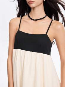 LYSMO Women's Black And White Summer Elegant Vacation Effortless Chic Spaghetti Strap Side Pocket Backless Colorblocked A-Line Maxi Dress, French Style Commute - Black and White - View 7