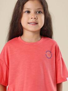 SUMWON 夏季英式刺绣套装蝴蝶袖休闲玩乐假日海滩度假儿童玩耍装 - 西瓜粉 - 查看 5