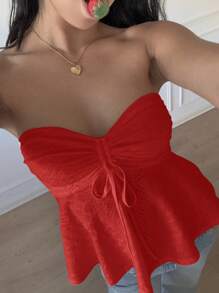 SHEIN EZwear 夏季女士针织镂空抹胸 - 紅色 - 查看 3