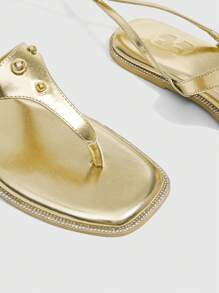 CUCCOO SZL 女士时尚金色性感平底凉鞋 - 金色 - 查看 4