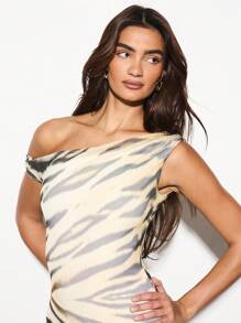 KIZN Tiger Print One Shoulder Mini Evening Dress High Low Ruffle Party Special Occasion Dress Spring Summer Resort,Bohemian Clothes Vacation Dress - Multicolor - View 6