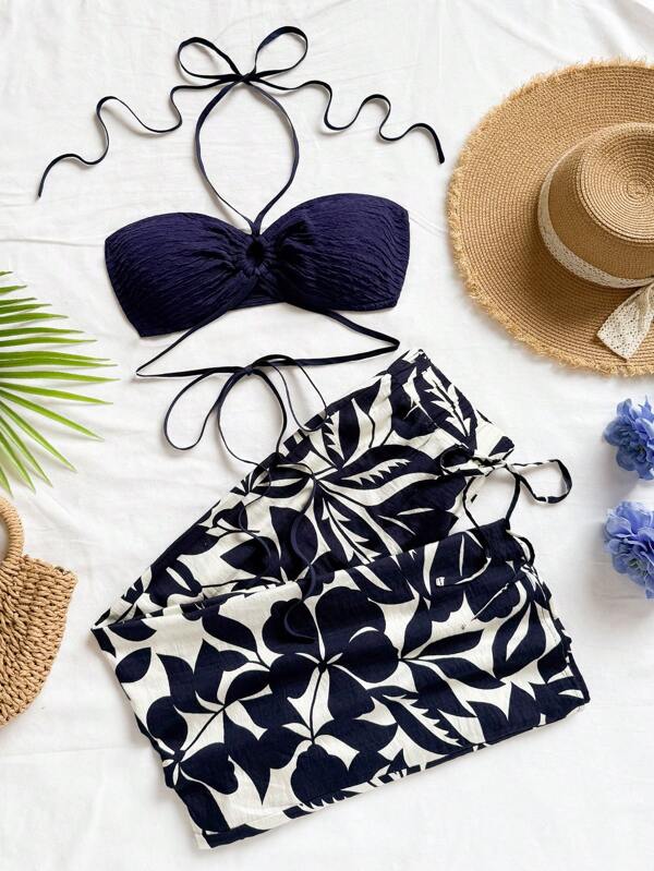 Soleia Conjunto de dos piezas para mujer para uso diario, playa, conjunto de dos piezas para playa, conjunto de playa para mujer, conjunto de bikini de 3 piezas, conjunto de traje de baño de 3 piezas