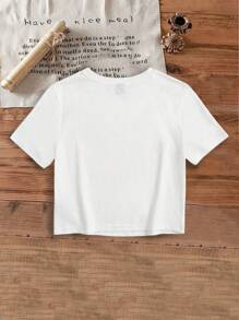 Attitoon 休闲简约小马标志和骑手小图案圆领修身短款短袖 T 恤