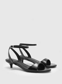 CUCCOO BIZCHIC 女士黑色单带复古性感小猫跟圆头凉鞋 - 黑色 - 查看 2