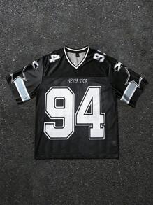 Manfinity EMRG Men's Summer Mesh Fabric Digital Print Short Sleeve Jersey T-Shirt - Black - View 3