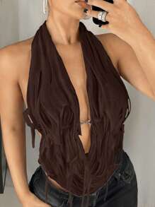 SHEIN ICON 1 件女式修身做旧挂脖金属链装饰露背背心