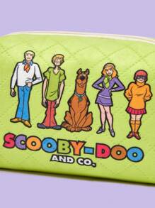 SCOOBY-DOO X SHEIN Bolsa de cosméticos acolchoada com estampa de desenho animado, organizadora de maquiagem portátil com zíper, bolsa de armazenamento multifuncional, bolsa de viagem leve, adequada para homens e mulheres