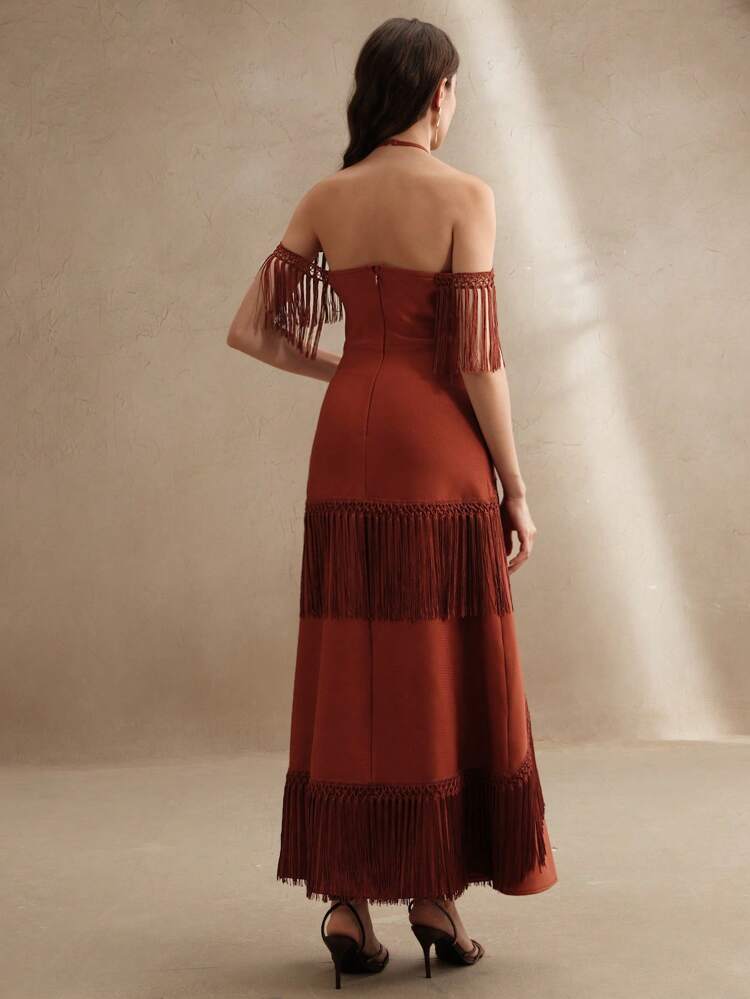 Women's Boho Style Tassel Patchwork Spaghetti Strap Maxi Dress, Sexy Summer Ibiza Music Festival, Holiday, Vacation, Casual, Elegant, Beach