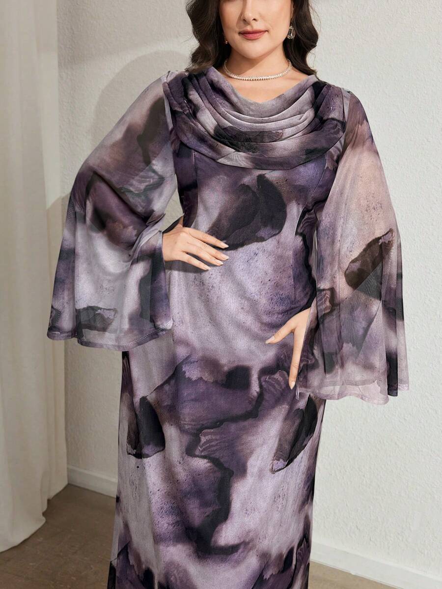 Modelyn Plus Size Long Sleeve Dress, Fashion For Summer - Purple - View 1