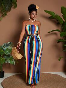Maweii 2pcs/Set Plus Size Colorful 2025 New Arrival Slimming & Height-Increasing High Waist Outfit - Multicolor - View 4