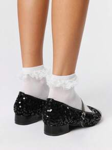 ROMWE Black Chunky Sole, Leather & Glitter Panel Mixed, Unique Design, Fashionable & Eye-Catching, Easy To Wear With Vibe - Black - View 5