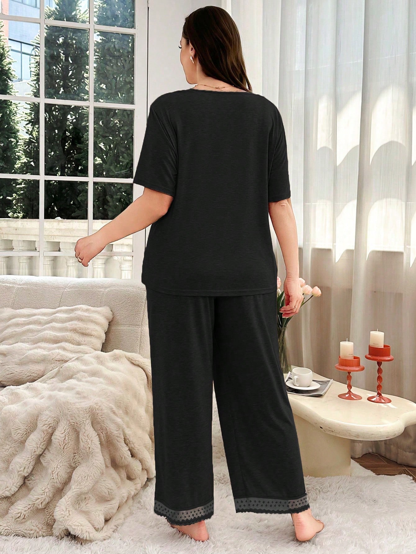 مجموعة بيجامة للنساء ذوات الحجم الكبير تتكون من مل...