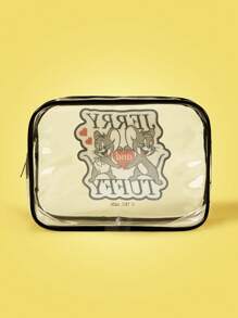 TOM & JERRY X SHEIN Cartoon & Letter Print Transparent Fashion Makeup Bag - Black - View 5