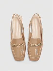 CUCCOO BIZCHIC 女士时尚链条带粗跟方头露跟浅口鞋，适合通勤、约会、派对、节日和度假 - 杏色 - 查看 6