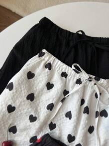 SHEIN Unity 3 Stücke Damen romantische Herz bedruckte bunte Lässig Shorts, Sommer - Verschiedenfarbig - Übersicht 3