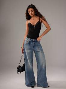 TRNVIE Women's Versatile Lace Black Bodysuit For Vacation, Spring/Summer - Black - View 7