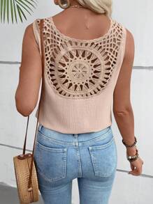 SHEIN LUNE 女士休闲度假露背镂空纽扣背心