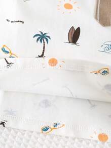 Cozy Pixies 2pcs/Set Baby Boy Cartoon Animal Graphic Soft Knit Turndown Collar Short Sleeve Top And Elastic Waist Shorts