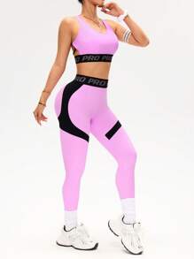 SHEIN Sport Studio Tuta da donna per sport, running, fitness e yoga con colori a contrasto