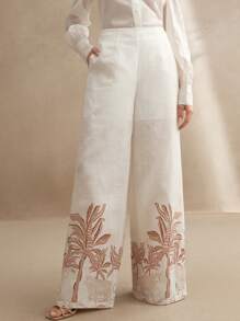 Anewsta 1件露肩长袖上衣和植物印花长裤套装 - 米色 - 查看 7