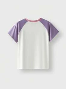 JNSQ Rückkehr zur Schule Outdoor Lässig Sport Kurzarm T-Shirt, Kinder Rundhals Patchwork Kontrast Farbe Lustige Buchstaben Grafik Muster Outdoor Lässig Sport Tee - Verschiedenfarbig - Übersicht 5
