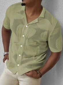 Manfinity Homme Men's Knit Short Sleeve Solid Color Sweater, Fashionable For Summer - Green - View 3